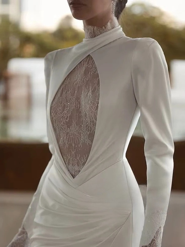 SoDigne Mermaid Wedding Dresses High Neck Full Sleeves Satin/Lace Bridal Dress Long Wedding Gown Robe De Mairee Customized 3 SoDigne Mermaid Wedding Dresses High Neck Full Sleeves Satin/Lace Bridal Dress Long Wedding Gown Robe De Mairee Customized – Bild 3