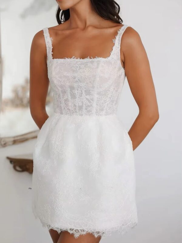 SoDigne Short Mermaid Lace Wedding Dresses Square Collar Sleeveless Bridal Dress Mini 2025 Customized Wedding Gown – Bild 3