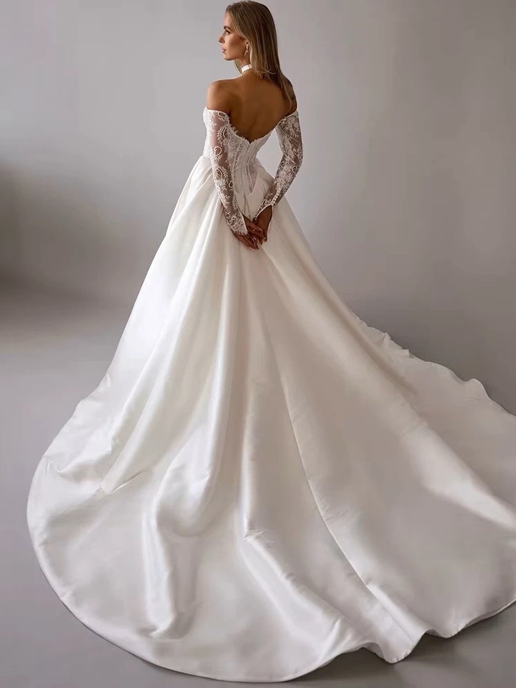 LORIE Vintage Lace Wedding Dress A-Line Off Shoulder Applique Long Sleeve Bridal Gown Princess Slit Corset Bride Gown Customized 2 LORIE Vintage Lace Wedding Dress A-Line Off Shoulder Applique Long Sleeve Bridal Gown Princess Slit Corset Bride Gown Customized – Bild 2