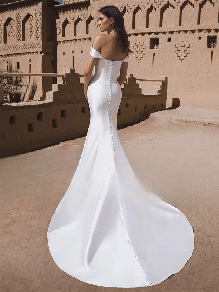 BIGDAY Satin Mermaid Wedding Dress Women 2025 Off The Shoulder Open Back Pleat Boat-Neck Bridal Gown Vestido De Noiva Customized 2 BIGDAY Satin Mermaid Wedding Dress Women 2025 Off The Shoulder Open Back Pleat Boat-Neck Bridal Gown Vestido De Noiva Customized – Bild 2