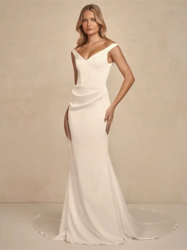 BIGDAY V-Neck Mermaid Wedding Dress 2025 Pleat Off The Shoulder Open Back Sweep Train Bridal Gown Vestidos De Noiva Customized