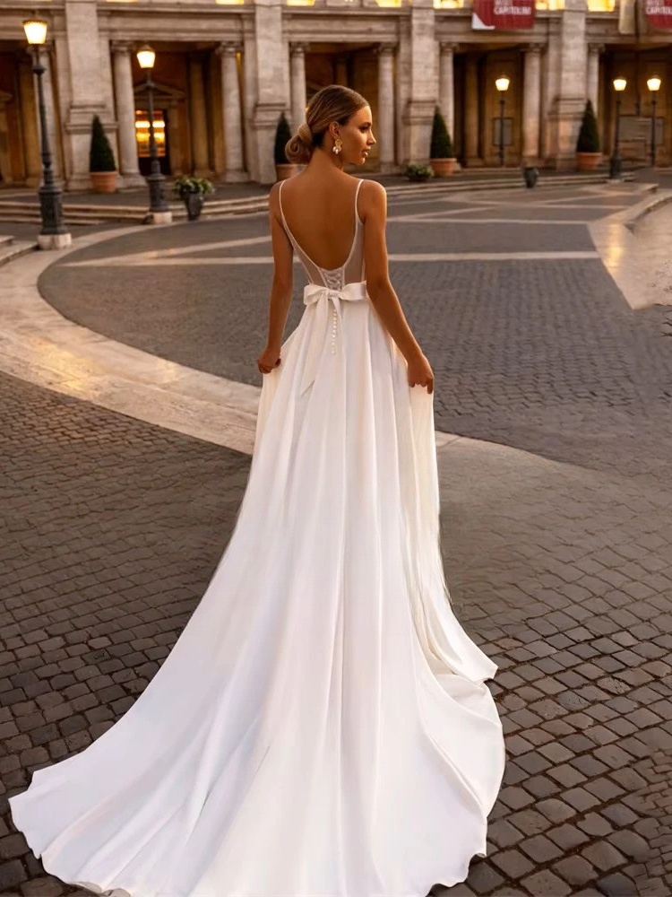 Elegant Wedding Dress For Woman Sweetheart-Neck A-Line Spaghetti Straps Open Back Bride Gown Train Vestidos De Novia Customized 2 Elegant Wedding Dress For Woman Sweetheart-Neck A-Line Spaghetti Straps Open Back Bride Gown Train Vestidos De Novia Customized – Bild 2