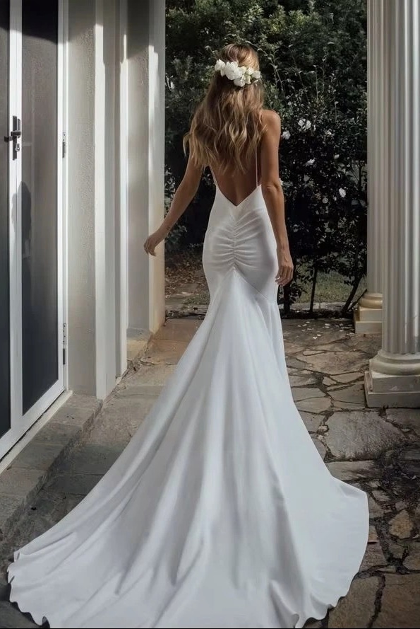 SoDigne Simple Mermaid Wedding Dresses V-neck Sleeveless Satin Elegant Bridal Dress Long Backless Bride Gown vestidos de novia 2 SoDigne Simple Mermaid Wedding Dresses V-neck Sleeveless Satin Elegant Bridal Dress Long Backless Bride Gown vestidos de novia – Bild 2