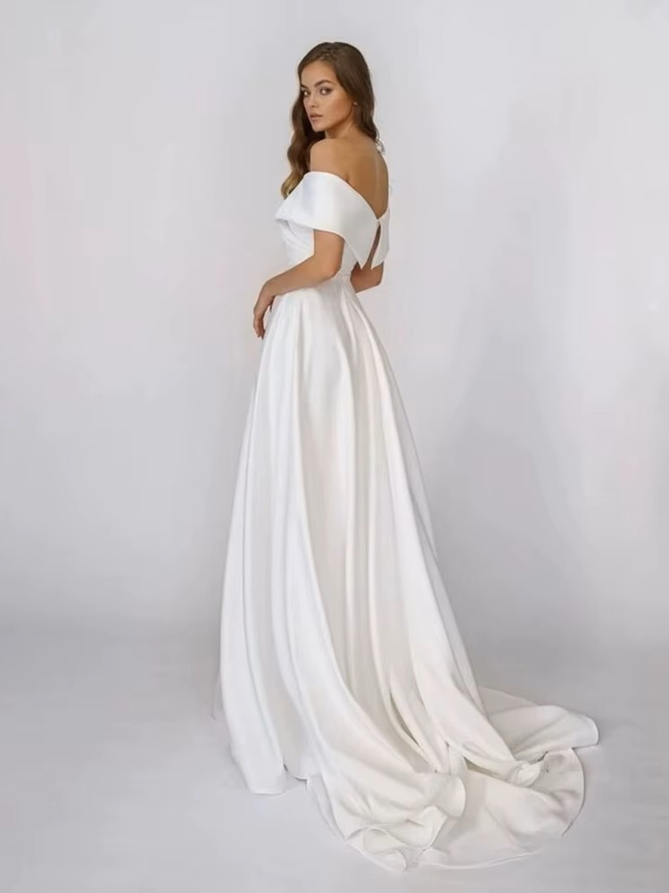 SoDigne Beach Satin Wedding Dresses Off Shoulder Simple Bridal Gowns A Line Wedding Gowns Robe De Mariee Customized 3 SoDigne Beach Satin Wedding Dresses Off Shoulder Simple Bridal Gowns A Line Wedding Gowns Robe De Mariee Customized – Bild 3