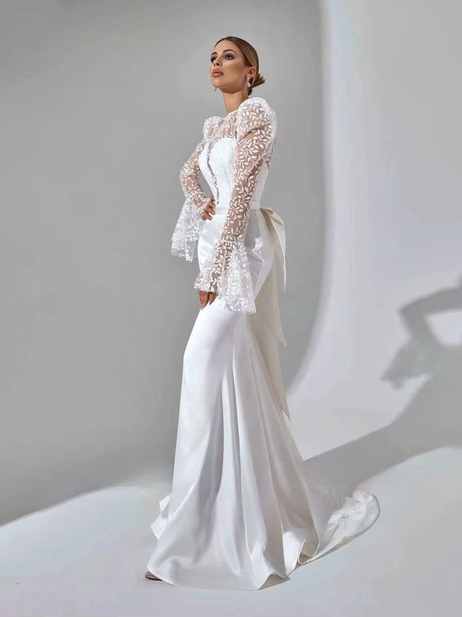 SoDigne Mermaid Satin Bride Dresses Appliques Full Sleeves Wedding Dress Long Bridal Gowns with Bow Robe De Mairee Customized 3 SoDigne Mermaid Satin Bride Dresses Appliques Full Sleeves Wedding Dress Long Bridal Gowns with Bow Robe De Mairee Customized – Bild 3