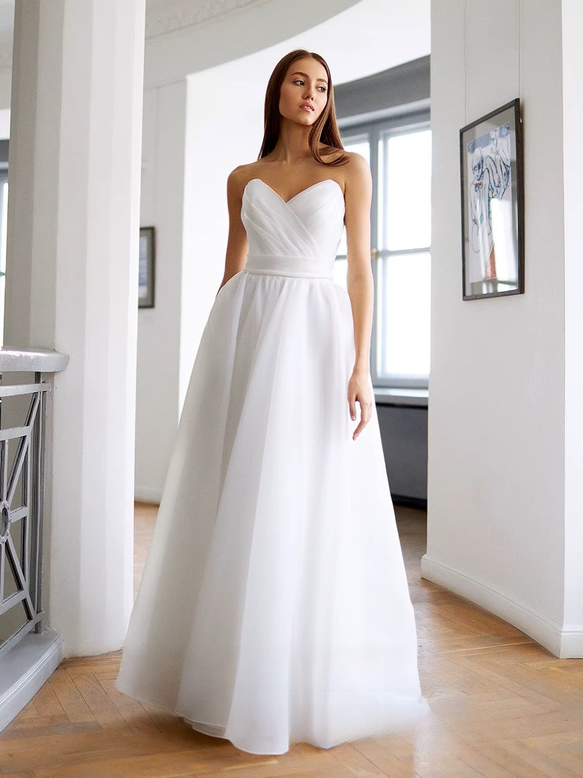 SoDigne A-line Organza Wedding Dresses Sweetheart Short Sleeves Bridal Dress Long Wedding Gown Robe De Mairee Customized  1 SoDigne A-line Organza Wedding Dresses Sweetheart Short Sleeves Bridal Dress Long Wedding Gown Robe De Mairee Customized 