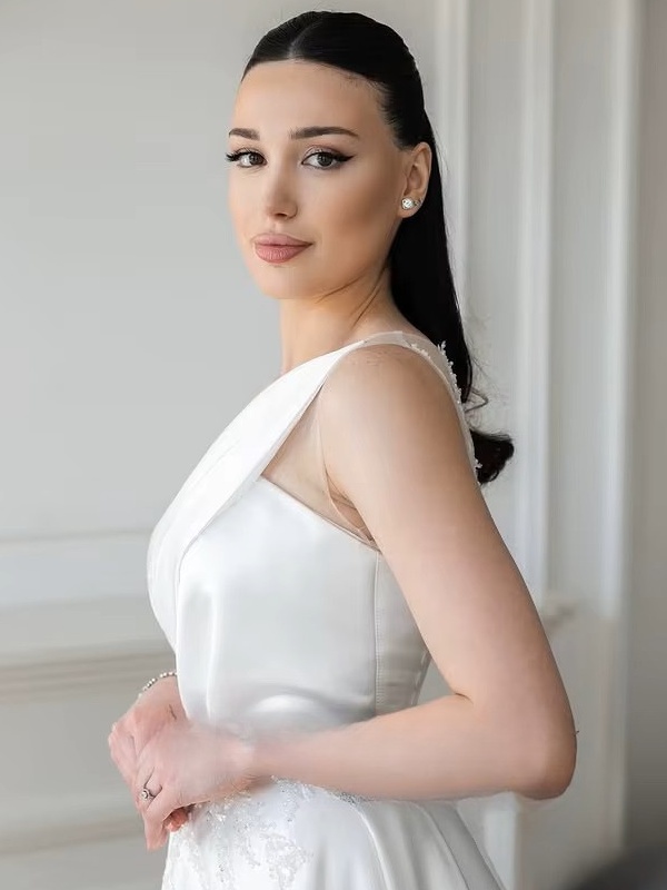 SoDigne A-line Satin Appliques Bride Dresses O-neck Sleeveless Wedding Dress Long Bridal Gowns vestidos de novia Customized 3 SoDigne A-line Satin Appliques Bride Dresses O-neck Sleeveless Wedding Dress Long Bridal Gowns vestidos de novia Customized – Bild 3