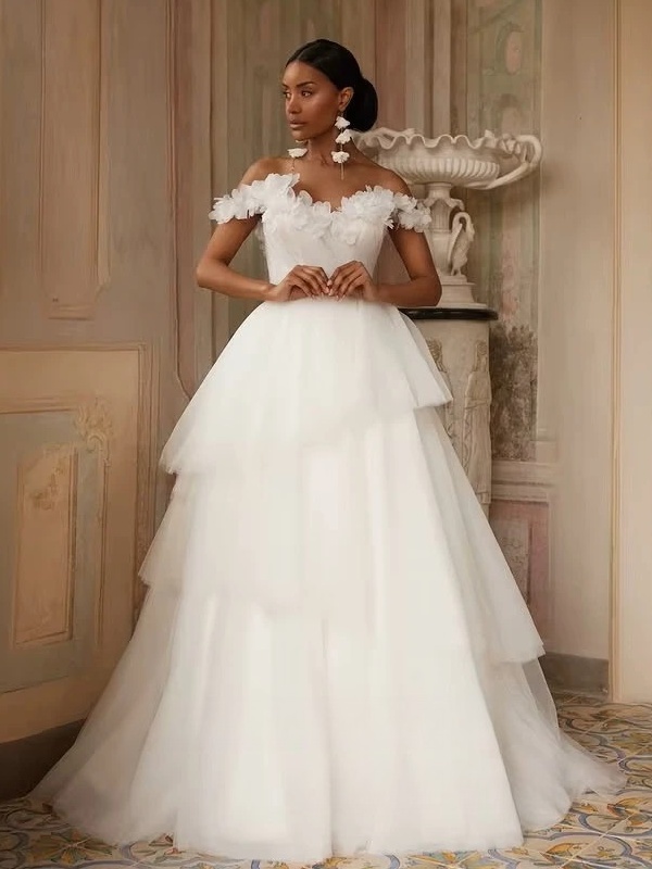 SoDigne A-line Off Shoulder Wedding Dress Tulle Sleeveless Tiered Bride Dresses Long Bridal Gowns vestidos de novia Customized 1 SoDigne A-line Off Shoulder Wedding Dress Tulle Sleeveless Tiered Bride Dresses Long Bridal Gowns vestidos de novia Customized