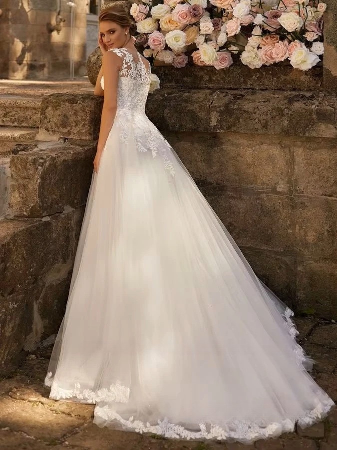 SoDigne Boho Wedding Dresses O-neck Sleeveless A-line Tulle Sleeveless Bridal Dress Long Bride Gown vestidos de novia  2 SoDigne Boho Wedding Dresses O-neck Sleeveless A-line Tulle Sleeveless Bridal Dress Long Bride Gown vestidos de novia  – Bild 2